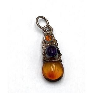 Vintage Pendant Sterling Silver Amber Amethyst Drop Estate